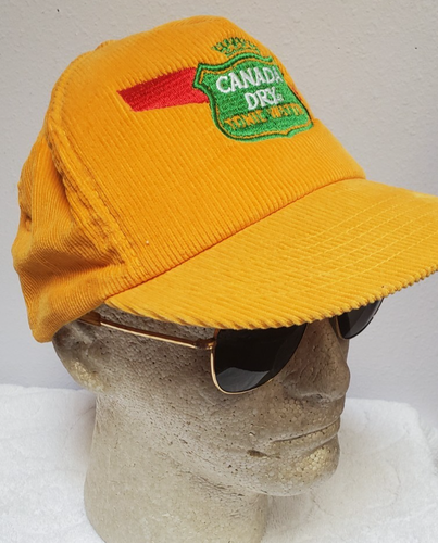 Vtg CANADA DRY TONIC WATER EMBROIDERED YELLOW CORDUROY SNAP BACK TRUCKER HAT - Picture 4 of 10