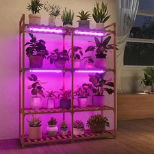 Plant Stand with Grow Lights for Indoor Plants Wood Plant Shelf 4 Tier Large