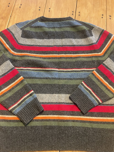 Vintage J Crew Mens Sweater Sz L Stripe Lambs Wool Colorful Hong Kong - Picture 9 of 9