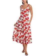 Abito donna Milly Nia rosso peonia popeline scollo quadrato