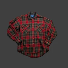 Vintage Towncraft Red Flannel Shirt Plaid Button-Up Long Sleeve XL