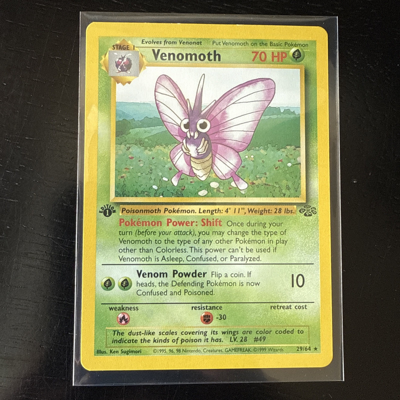 Venomoth 1st Edition NM/Mint (no holo) - Pokemon TCG Jungle 29/64 - Vintage 1999