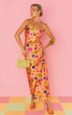 Show Me Your MuMu Taylor Poppy Flower Power Floral Satin Tube Maxi Dress Large