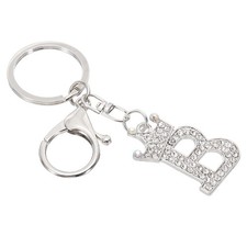 Initial Letter Keychain Letter B Crown Design Charm Silver Tone