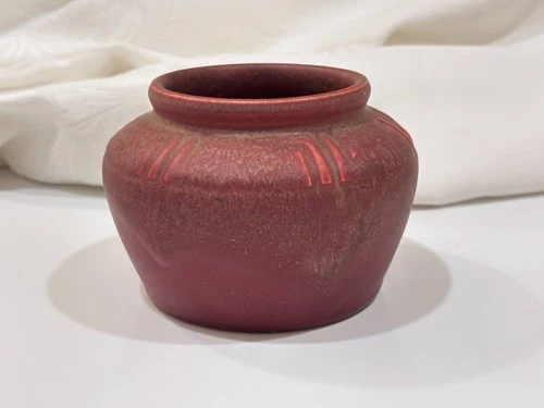 Rookwood Hand Incised Vase Shape 967 dated 1909 Matte Red with Green Overglaze