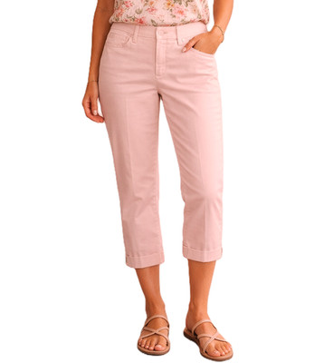NYDJ Capri Pants Women's 2 Petite Pink Rhinestone Cuffs Straight Leg Trousers