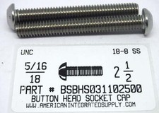 5/16-18x2-1/2 Button Head Hex Socket Cap Screws Stainless Steel (5)