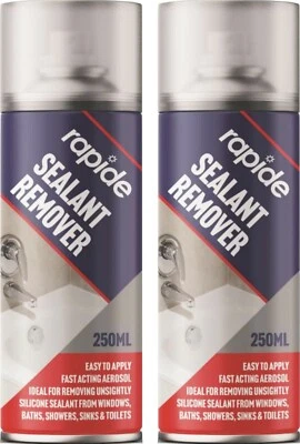 RAPIDE 2 x 250ml Sealant Remover Aerosol Silicone can Window Baths Shower Sink & Toilet