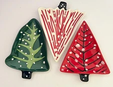 3 Decorative Ceramic Christmas Tree Plates Wall Decor Boston Warehouse SALE!