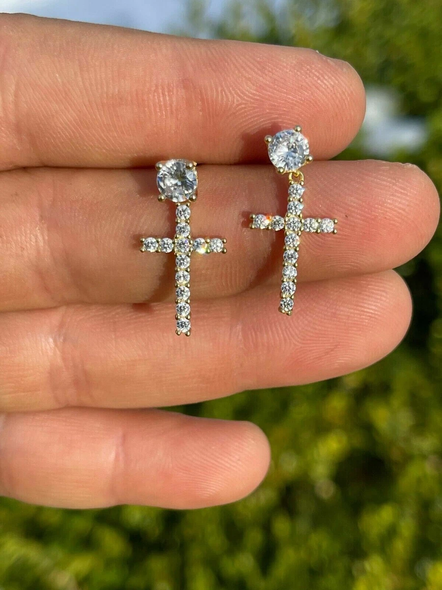 Gold and 2024 diamond cross earrings