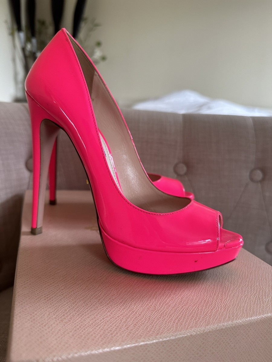 靴 PRADA python leather pumps pink PRADA - Pink Snakeskin Python Leather Peep Toe Slingback