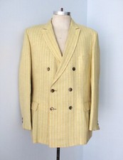 Vtg 80s Champagne Gold Pinstripe Double Breasted Gangster Blazer Yacht Jacket 43