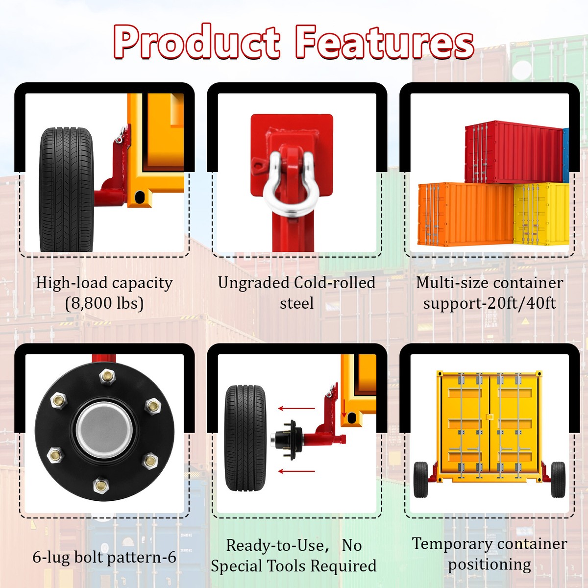 2Pack Shipping Container Wheels 6-Lug Wheels Kit, Shipping
