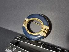 Vintage Gold Tone Navy Enamel Nautical Fouled Anchor Naval Brooch Pin. V34.