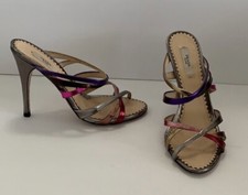 Prada Metallic Dress Sandals Shoes  Size 36.5 6.5 Excellent Italy Silver Pink
