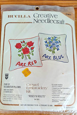Vintage Bucilla Crewel Embroidery Pillow Kit Creative Needlecraft Floral NOS