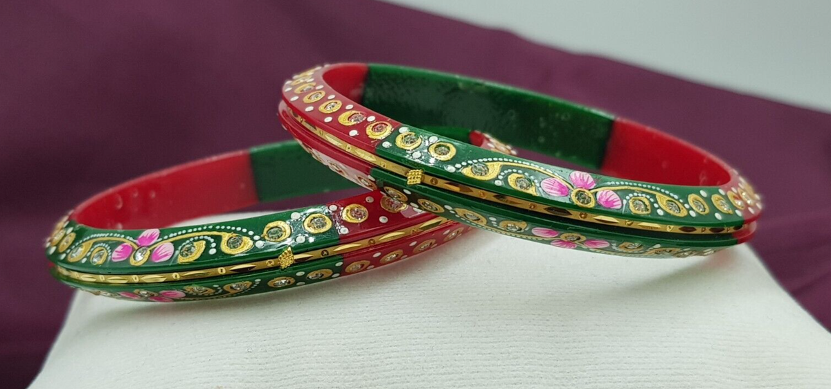 【GARNI】Paint Crockery Bangle Hand Painted Raja Rani Bangles - Silver Plated Bridal Chura Set