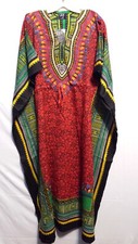 Women African Drawstring Maxi Kaftan Dress Dashiki Boho Hippie Red Free Size