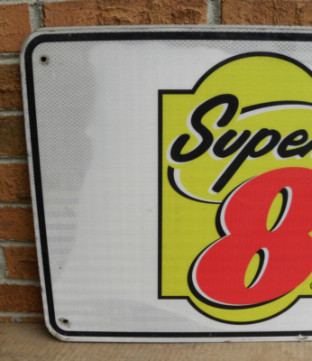 超レアJUN SHOPエンブレム看板　本物　JUNSHOP店舗用看板現存数超希少 Retired Super 8 Motel ( on White ), Highway Road Sign, Metal, 24