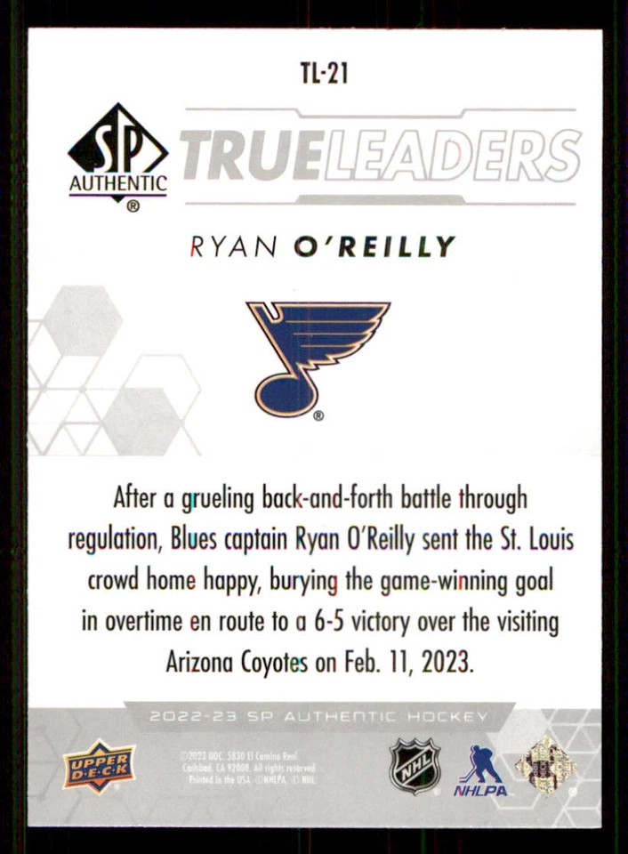 2022-23 SP Authentic True Leaders #TL21 Ryan O'Reilly - Image 2 of 2