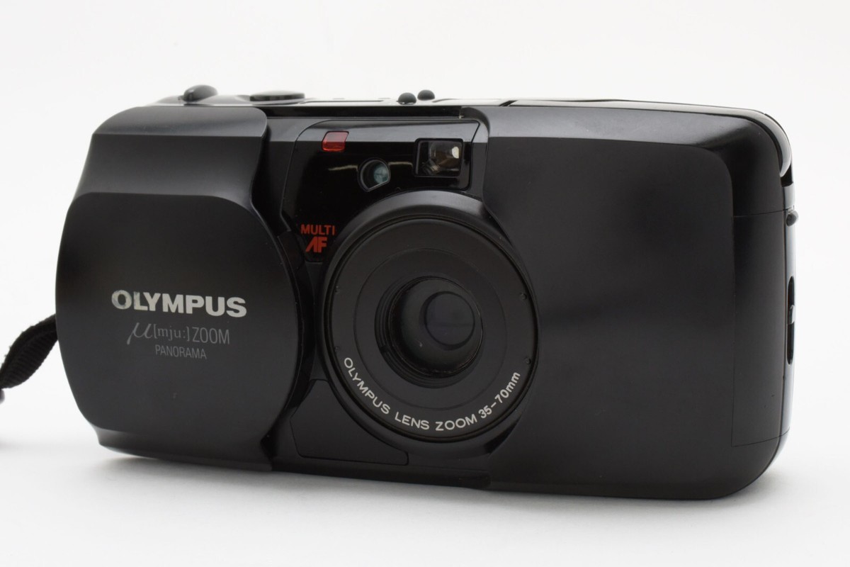 Olympus mju Zoom Panorama Black 35mm Film Camera From JAPAN