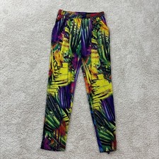 Vintage 80s 90s Abstract Brushstroke Pants Womans Sz M Elastic Waist Blue Yellow