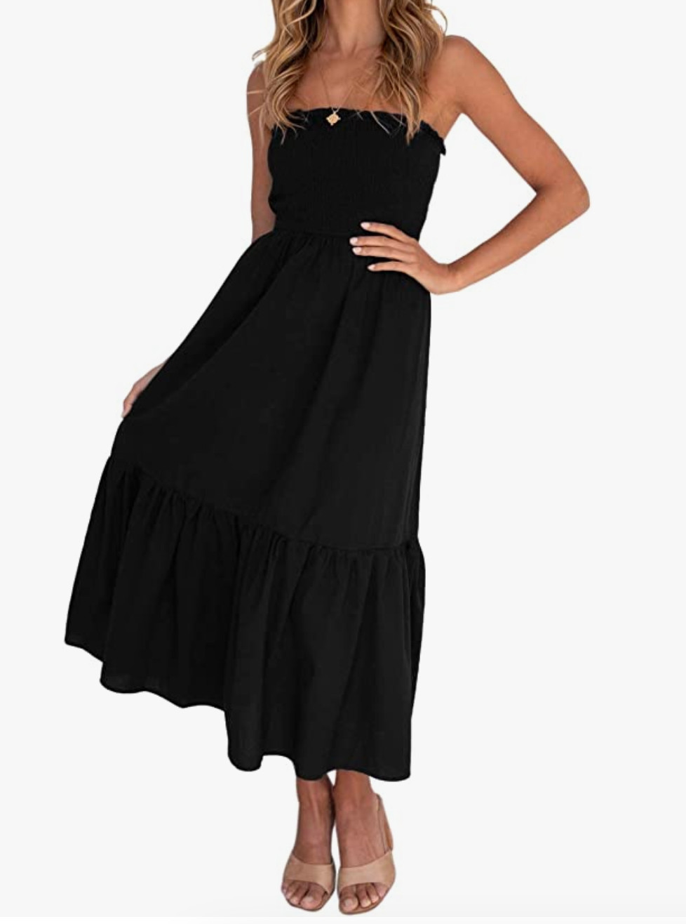 ZESICA Womens Summer Bohemian Strapless Beach Party Long Maxi Dress / Black / M