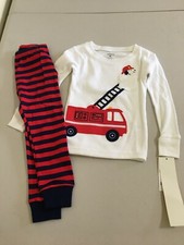 New Carter's Firetruck Pajama Set Long sleeve long pants Snug White Red Boys