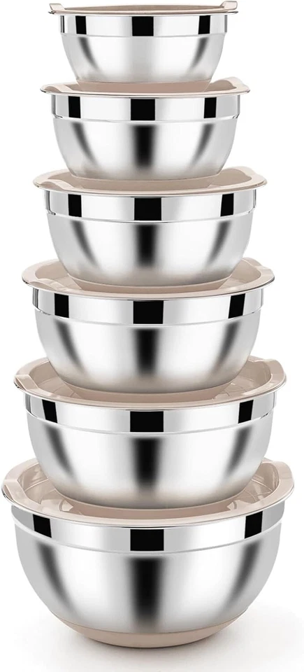 Schüssel Set 6x Edelstahl Rührschüssel Salatschüssel mit Luftdichte Deckel B923 - Bild 1 von 4