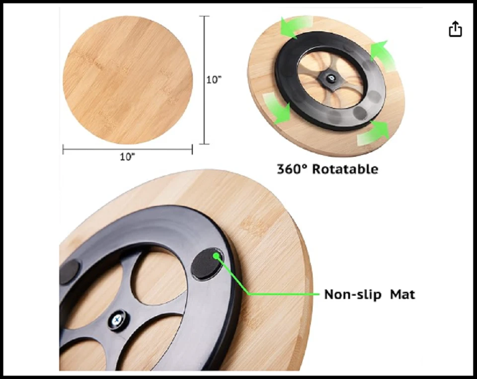 Tocadiscos organizador Lazy Susan de bambú de 10 pulgadas para gabinete de cocina mesa refrigerador Foto 2 de 4