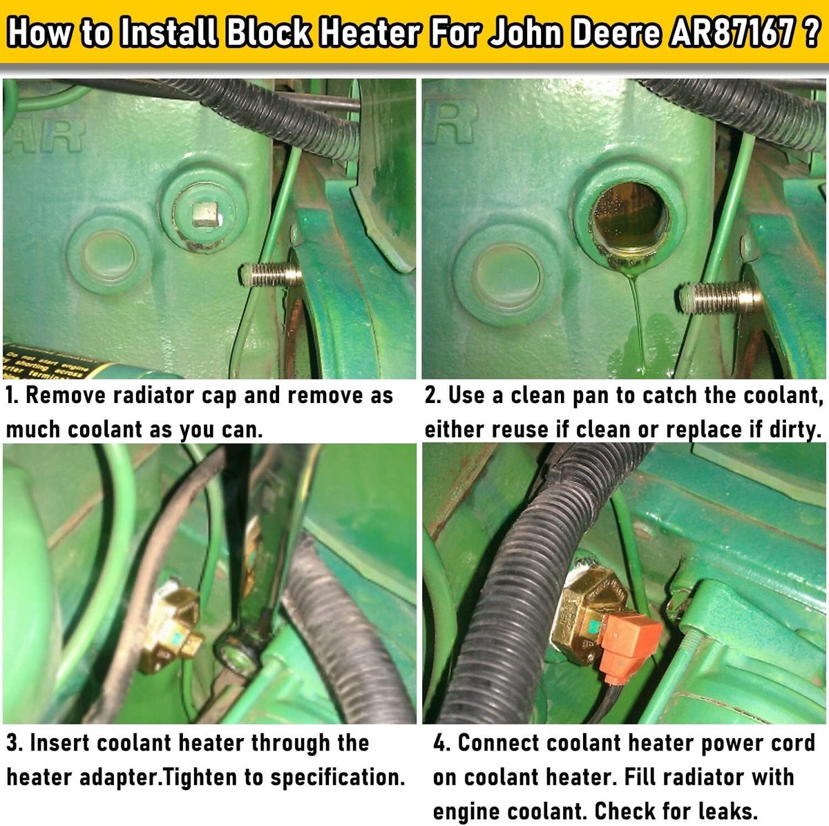 AR87167 Engine Block Coolant Heater Kit for John Deere Compact