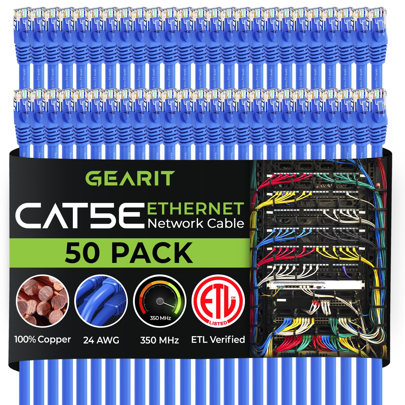 50-Pack Cat5e Ethernet Cables 3ft Snagless RJ45 LAN Network Patch Cords