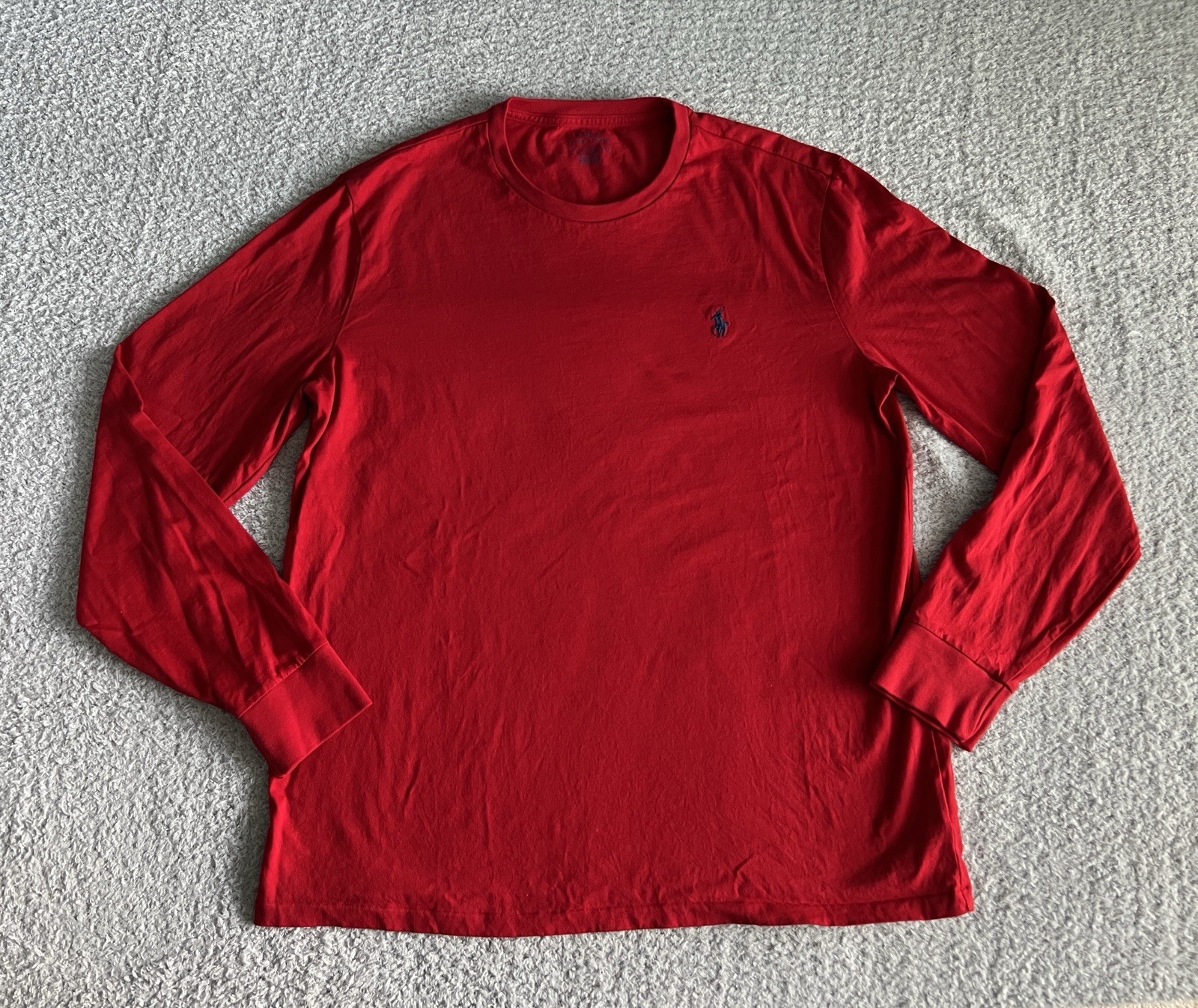 Polo Ralph Lauren Camicia Uomo Taglia Large Rosso Pony Maglietta Manica Lunga