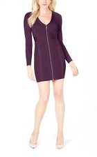 GUESS Mirage Zip-Front Purple Bandage Bodycon Long Sleeve Mini Dress XS Y2K Club