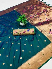 Pure Banarasi Seide Rama Saree Alle Über Zari Weberei Ethnisch Party Kleidung