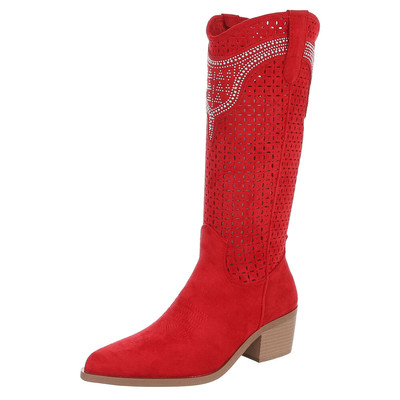 Damen Cowboyboots mit Nieten und perforiertem Look Ital-Design 2280 in Rot