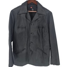 Diesel Mens Black Leather Blazer Jacket Coat Button Front Notch Lapel Moto Style Diesel Mens Black Leather Blazer Jacket Coat Button Front Notch Lapel Moto Style
