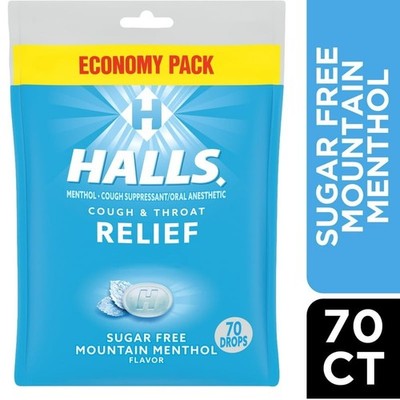 HALLS Relief Mountain Menthol Sugar Free Cough Drops, Economy Pack, 70 Ct