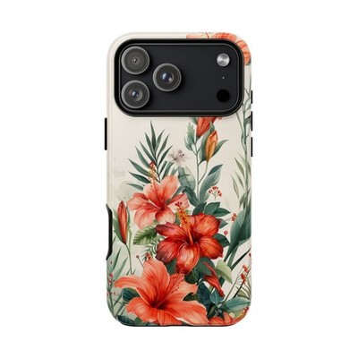 Phone Ink Case: Tropical Red Flowers Watercolor