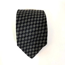Robert Talbott Navy Blue Tie 100% Silk USA Made Geometric Squares Gray Vintage