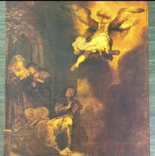 ANGEL, 1637 REMBRANDT Original Vintage Fine Art 1950’s Print USA Printed Antique