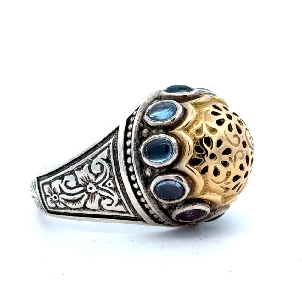 Konstantino 925 Sterling Silver 18K Yellow Gold Blue Spinel Dome Statement Ring - Image 3 of 4