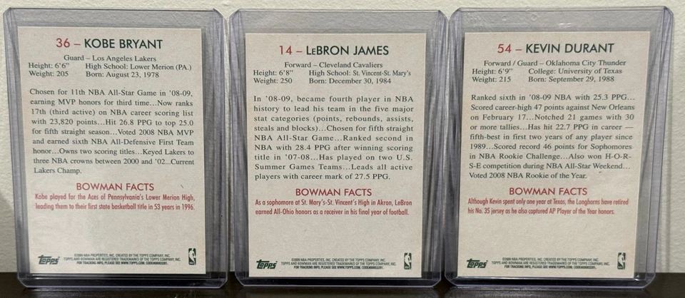 Juego base completo Bowman '48 2009-10 1-100 Kobe, Lebron, Durant Foto 3 de 4