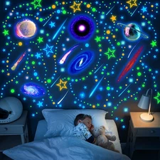 495 Pcs Glow in The Dark Moons and Stars Wall Decals for Ceiling,Glowing Planets