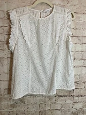 Mirror Image Top Women Large White Embroidered Eyelets Feminine Romantic Country