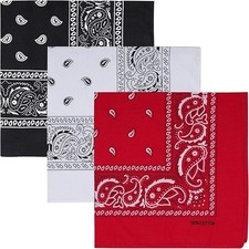 100 Cotton Large Bandanas for Men and Women, 22 Inch Black / White / Burgundy