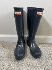 Hunter Original Kids Gloss Junior Knee High Welly Boots In Black Size US G5 B4