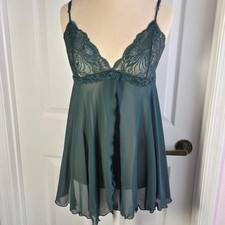 Victoria s Secret Vintage Green Babydoll Top Nightie Size S 90s Lingerie Mesh