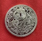 1 Gram Solid Silver! Cute Panda Bears & Lotus Flower Silver Round! .999 Pure!