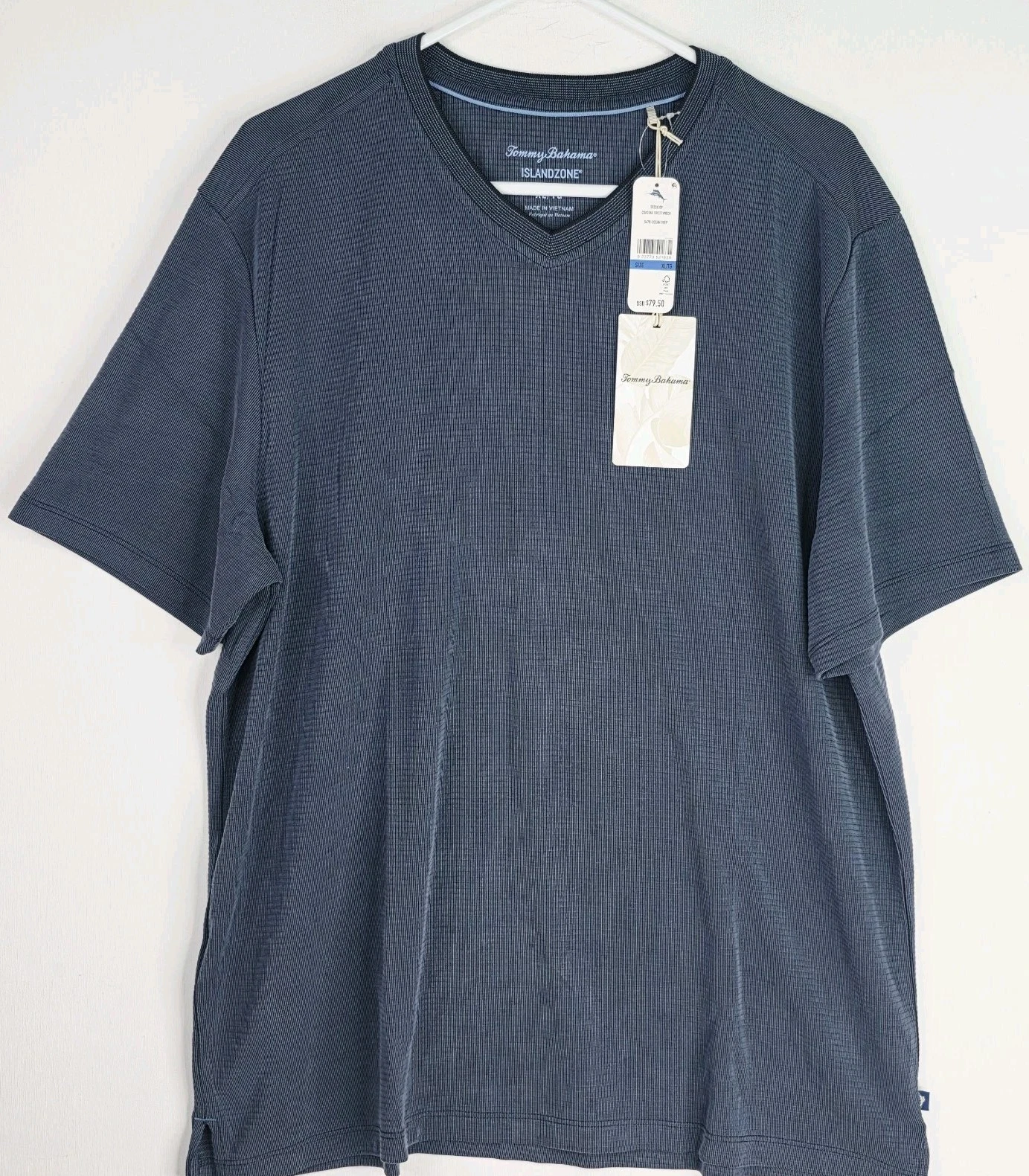 Tommy Bahama IslandZone Coastal Crest V-Neck Shirt XL Ocean Deep Blue S/S NWT